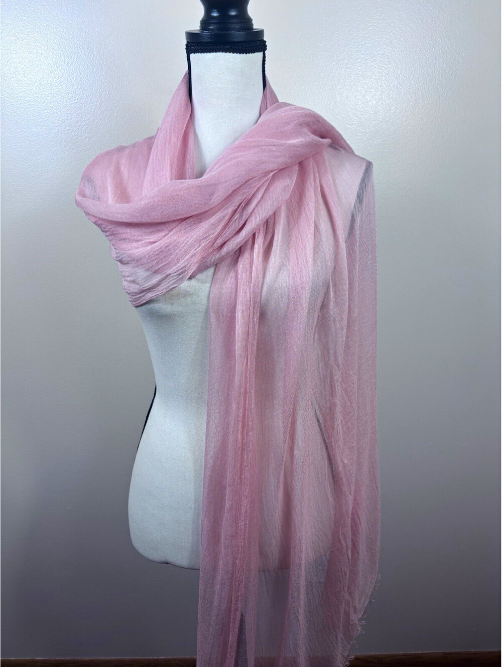 Baby Pink Lightweight Crinkle Long Scarf Sheer Fringe Wrap Shawl Stole Gauze